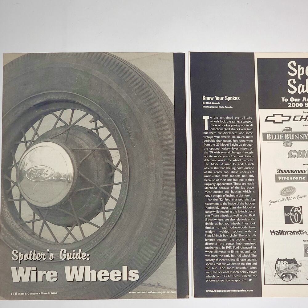 Spotter's Guide Wire Wheels Pictorial Print Ad 2001 Rod & Custom Magazine 8.5x11